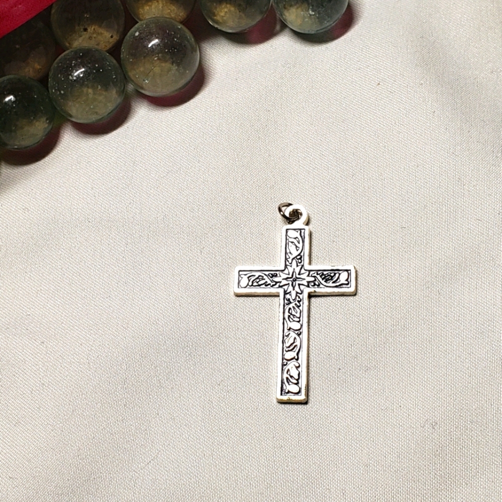 Small Silver/Blue Cross Pendant